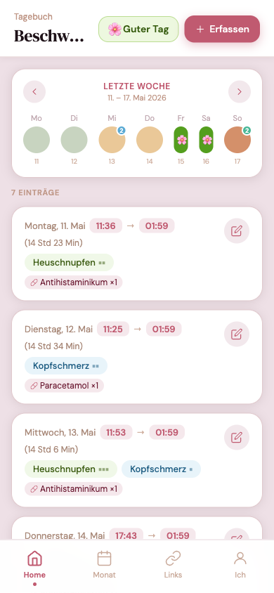 Moody Wochenübersicht mit Einträgen